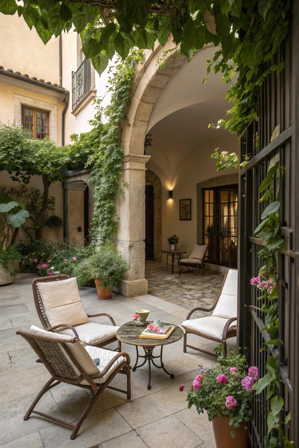 Exterior furniture turns your entryway into a cozy living space.