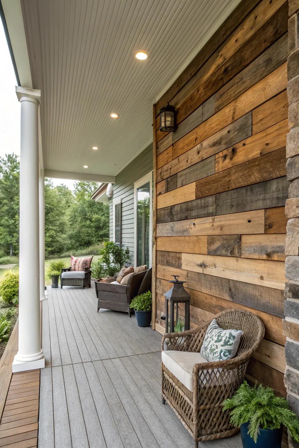 A focus wall introduces character and depth to the porch.