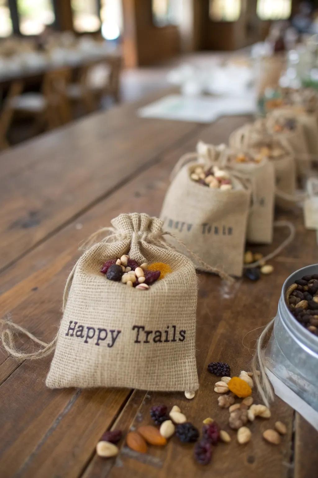 Keep the adventure ongoing using trail mix celebration favors.