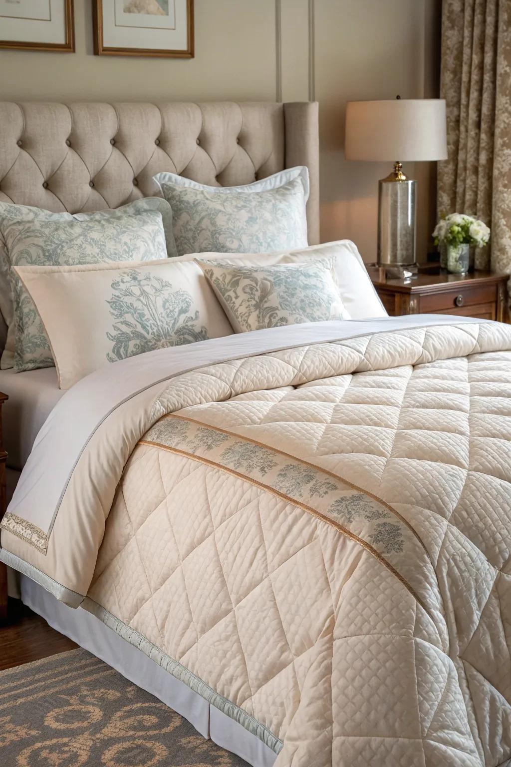 Delicate bedding transforms your bed into a haven of relaxation.