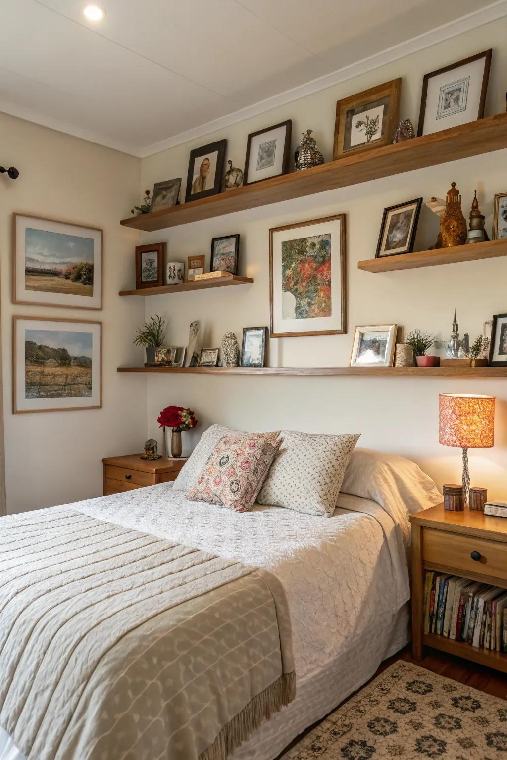 Personalized art and decorations contribute persona and charm to the room.