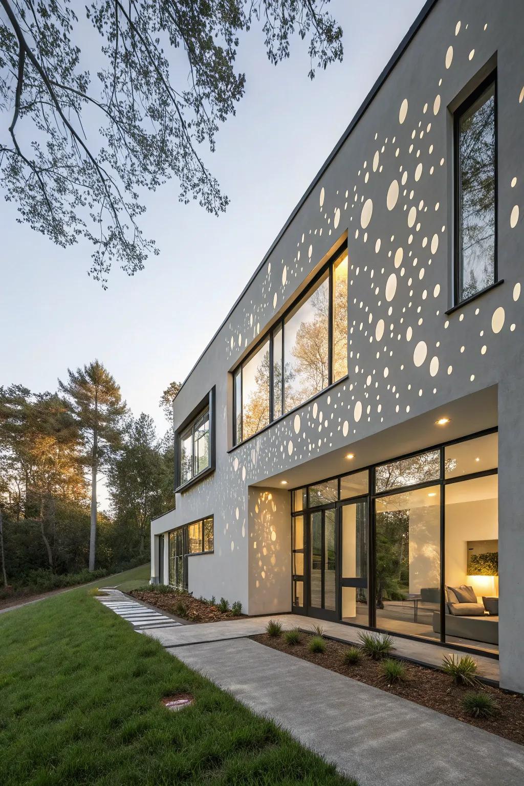 A house that utilizes eccentric window positioning for artistic light patterns.