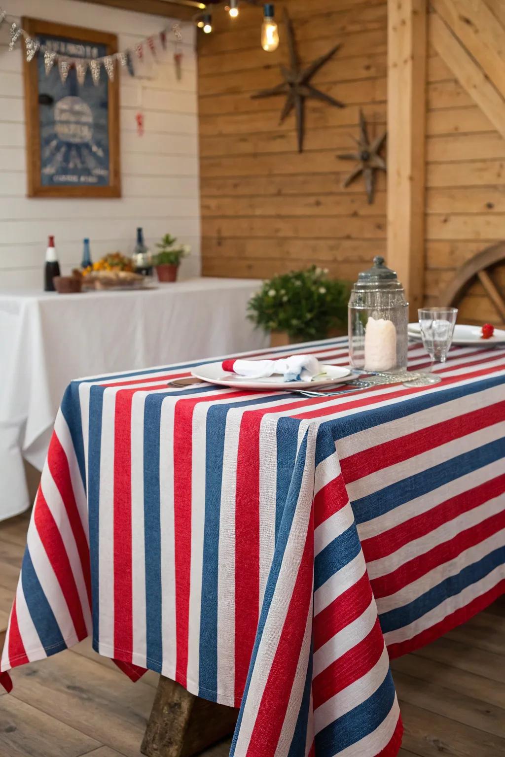 Red and blue stripes amplify the nautical sensation.