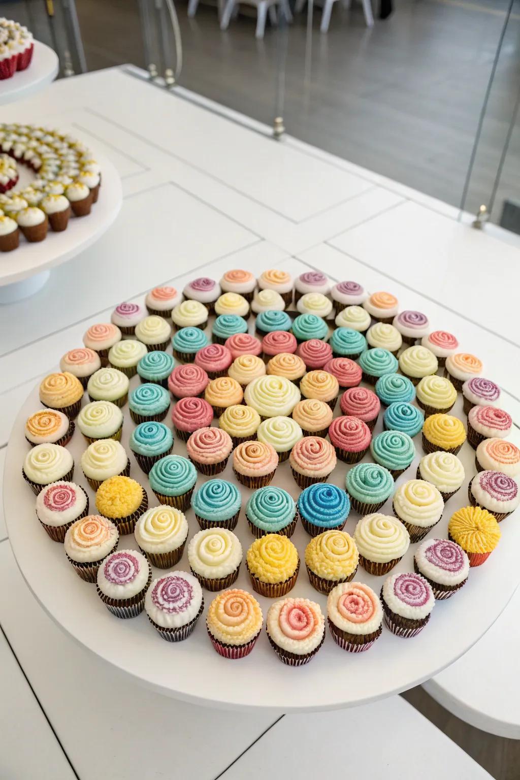 Geometric designs make for a modern and artistic cupcake display.