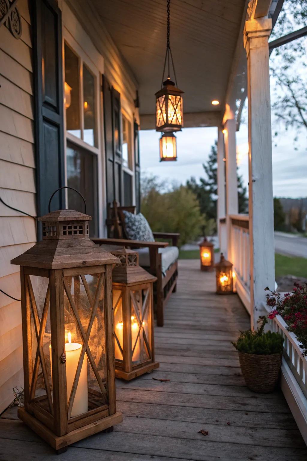 Homemade lanterns are a thrifty way to light up your porch.