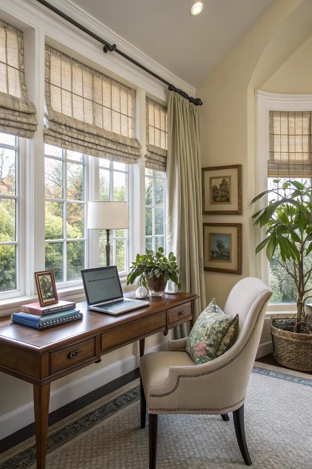 Blinds and drapes duo for panache and light modulation.