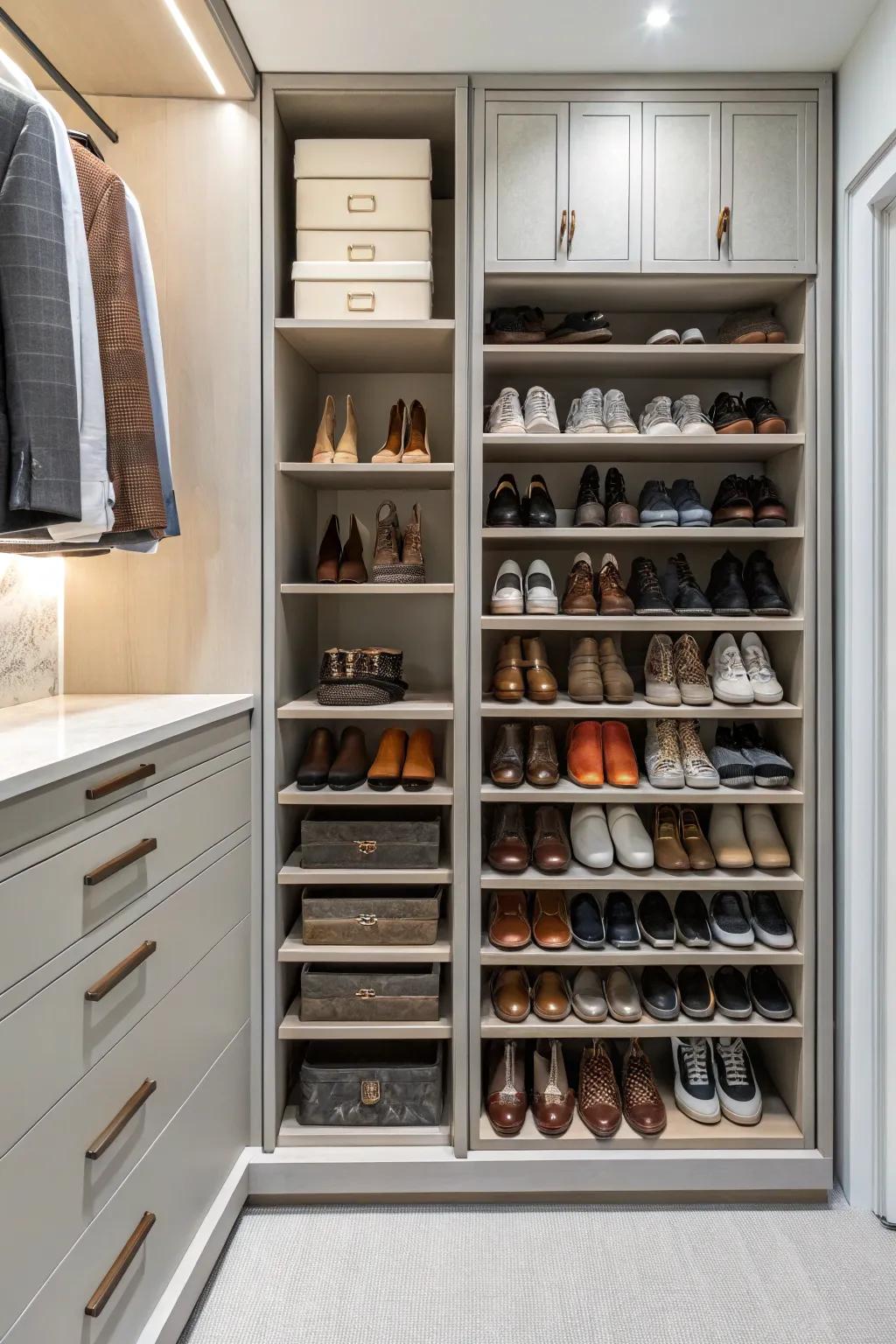 Showcase your shoes using upright storage solutions.