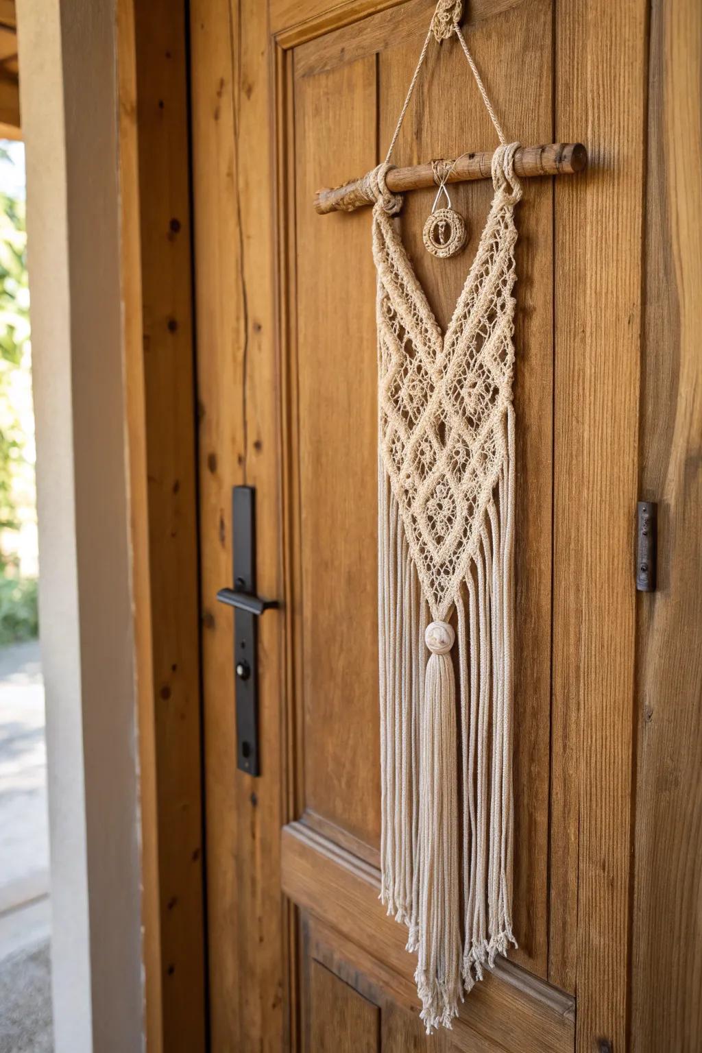 A free-thinking knotted string door adornment for a hint of texture and style.