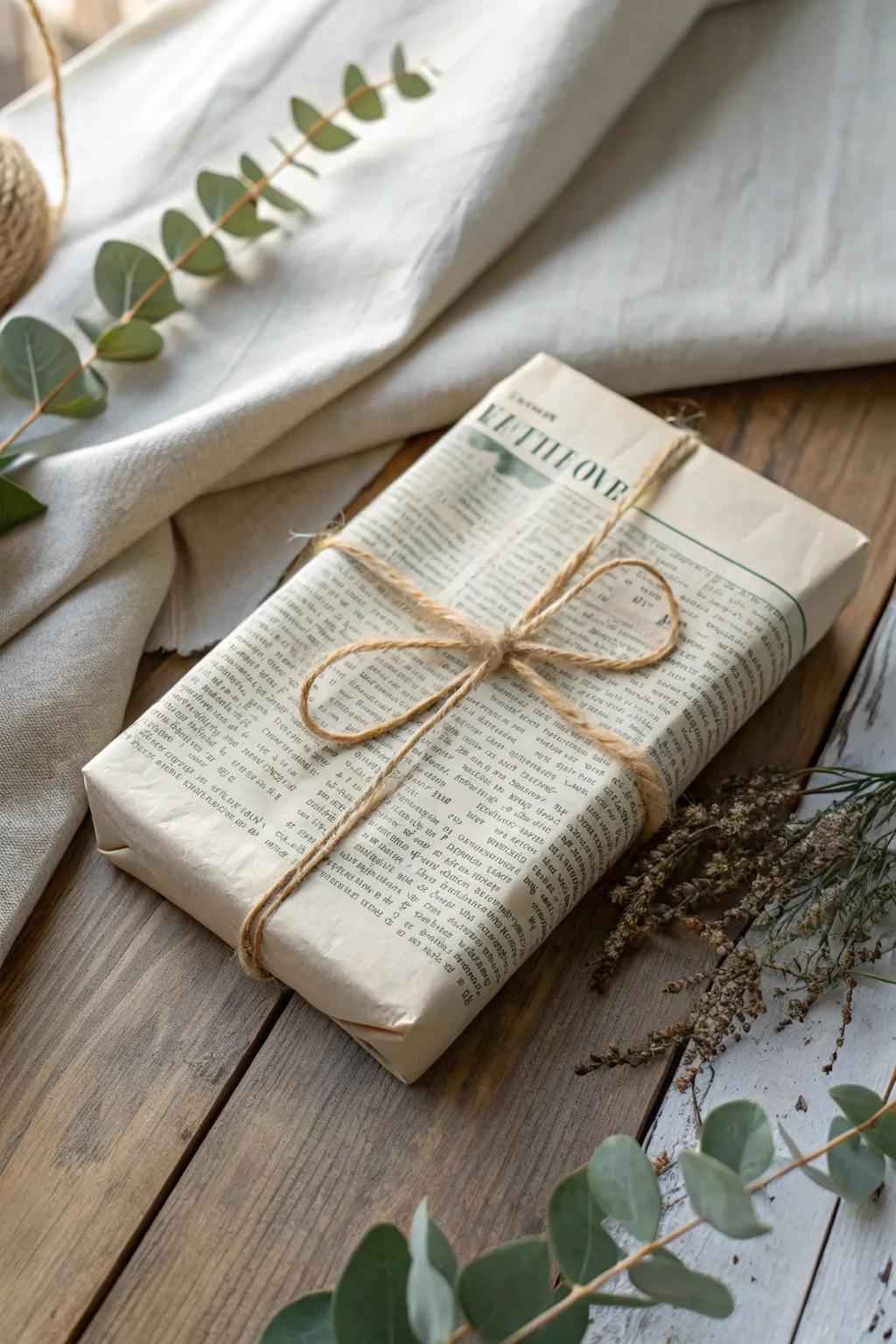 Embrace vintage vibes with charming newspaper-wrapped gifts that exude timeless elegance.