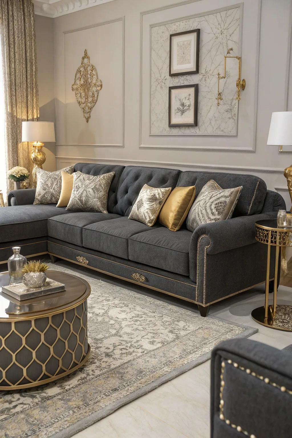 Metallic accents incorporate glamour and reflect light.