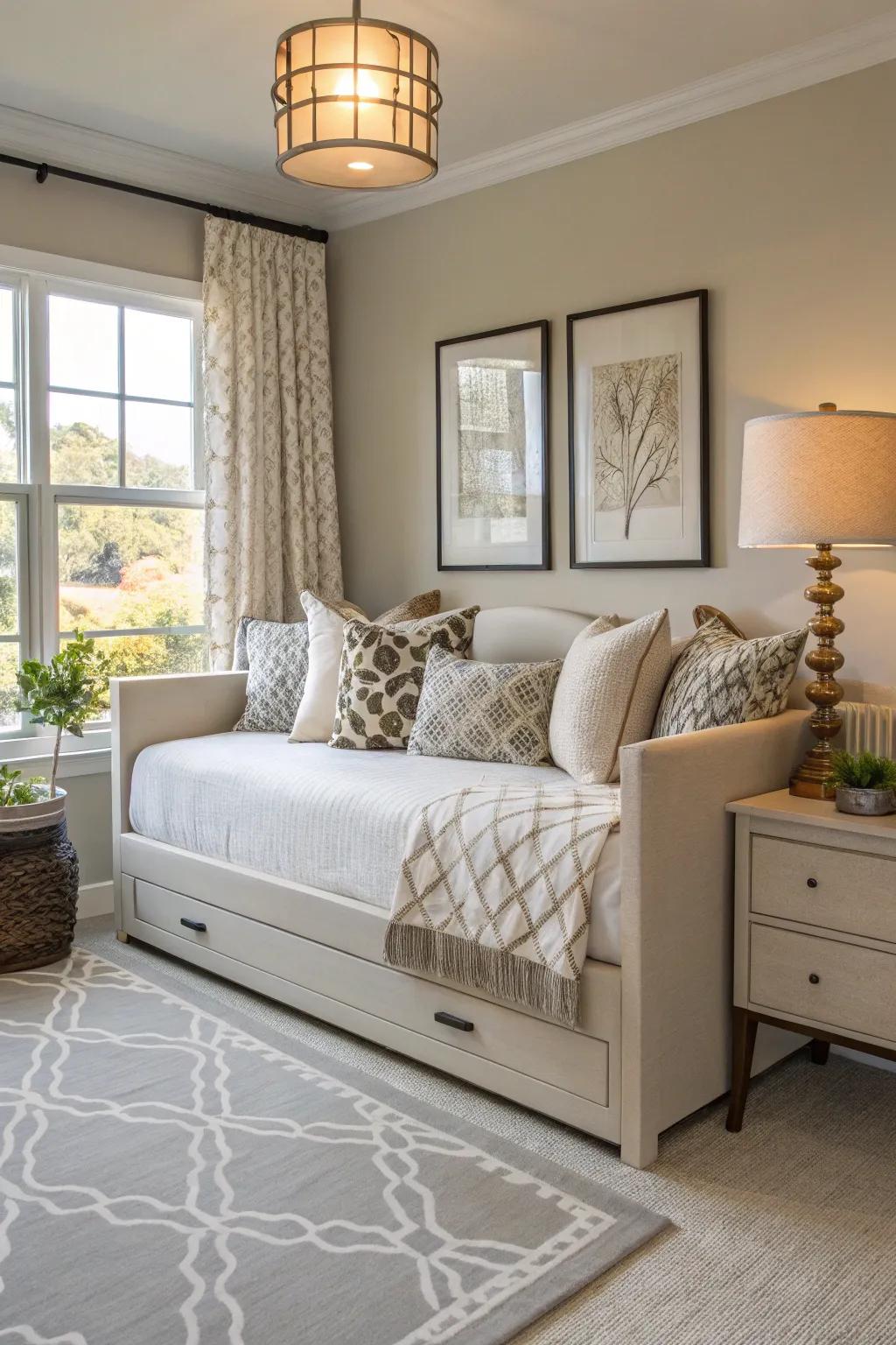 A daybed delivers a refined option for hosting overnight guests.