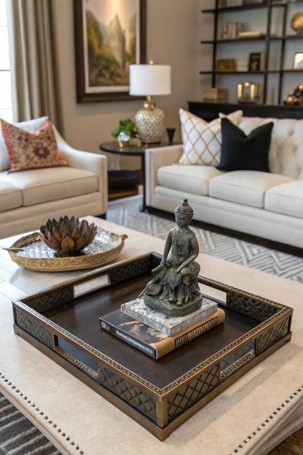 Creative expression using a small figure on an decorative board.