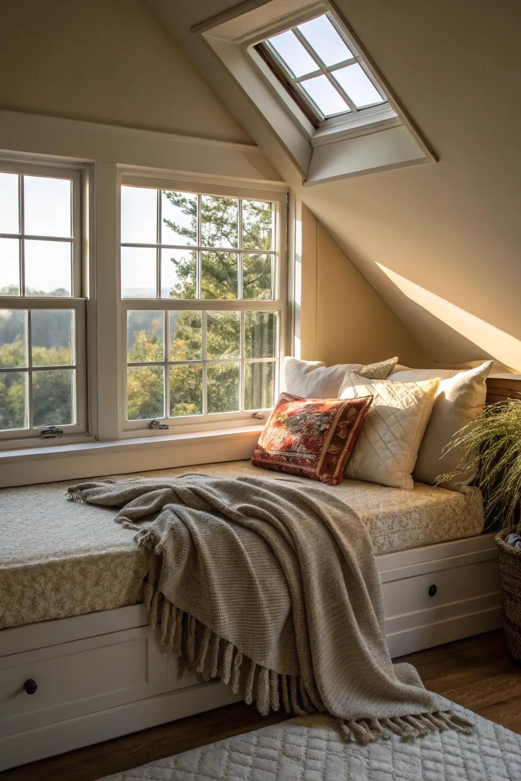 A daybed converts the dormer into a nap-worthy retreat.