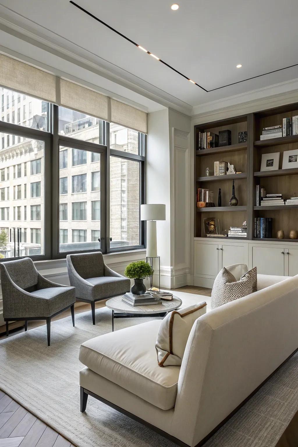 A modern den showcasing contemporary design highlights.