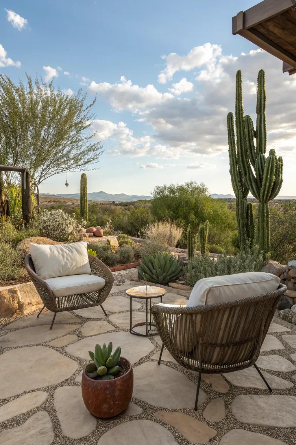 Create a welcoming space to chill out and enjoy your desert garden.