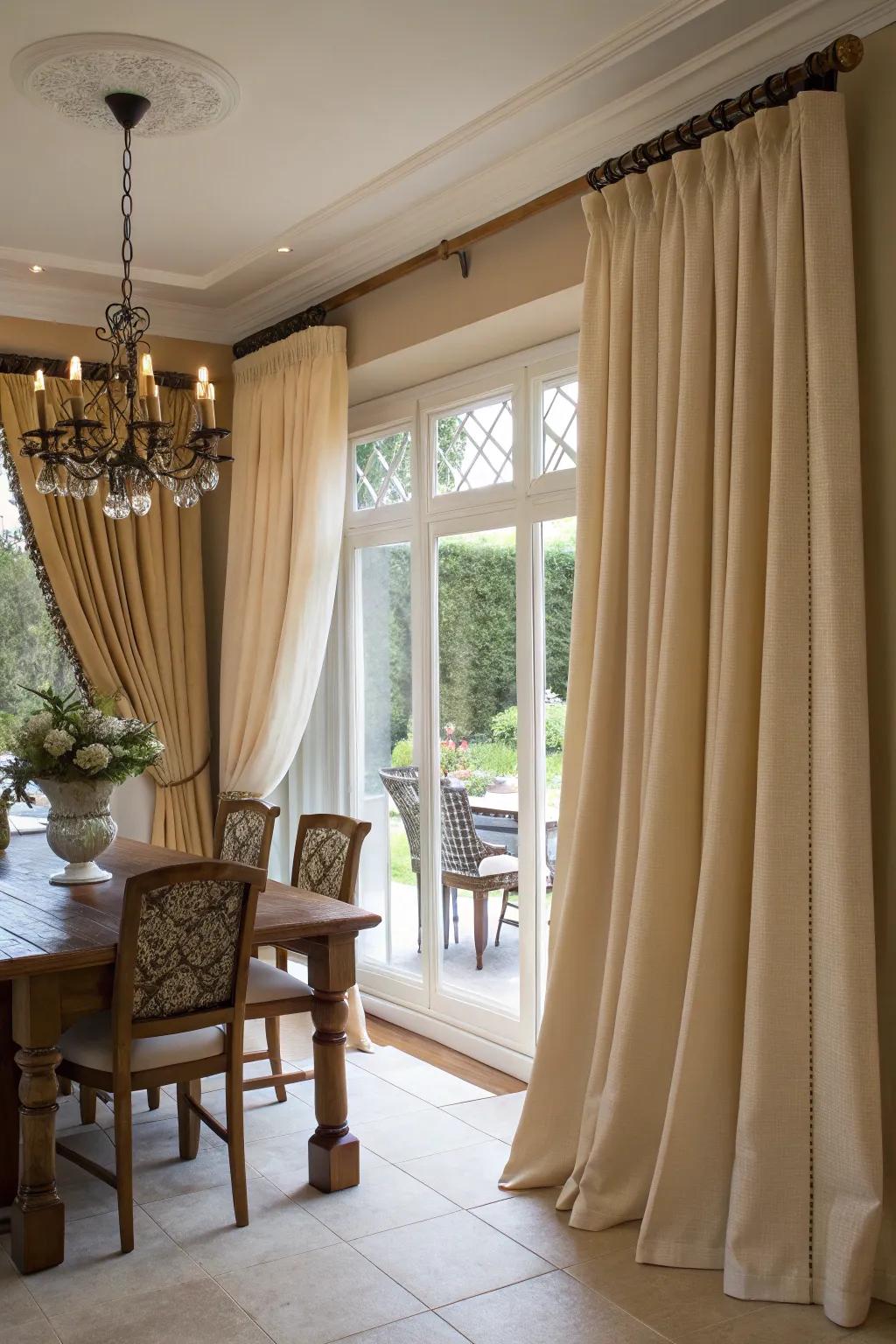 Functional and stylish coverings in a dining space.