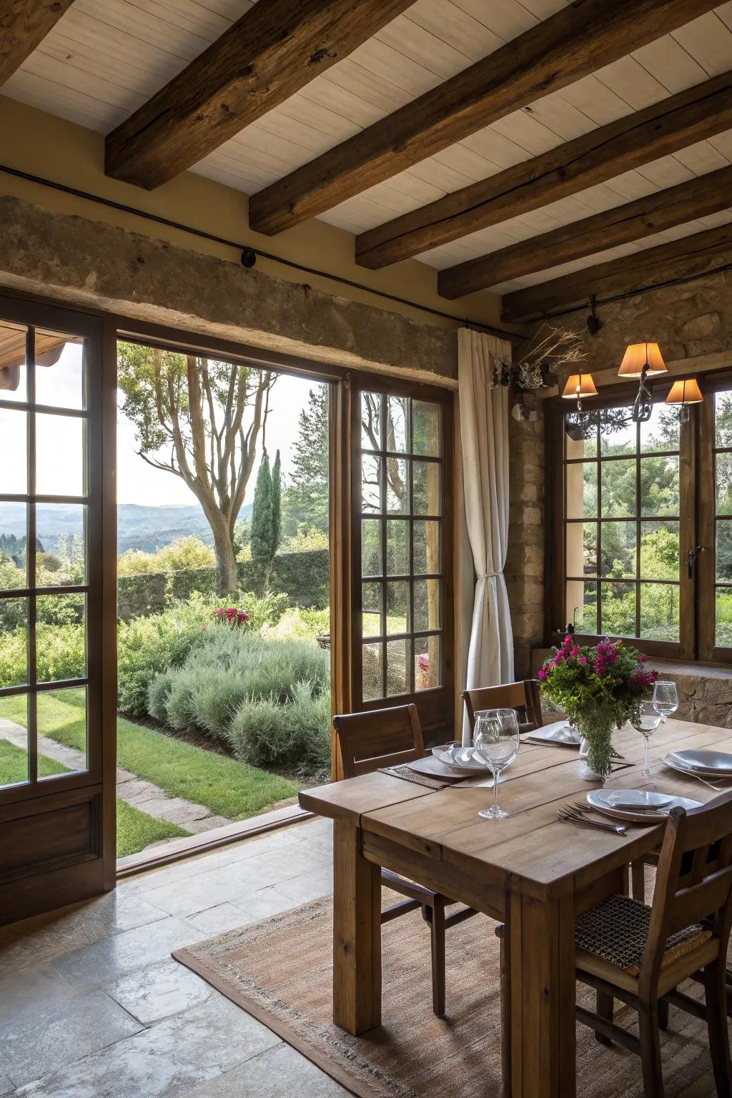 Scenic views from your windows bring nature into your dining room.