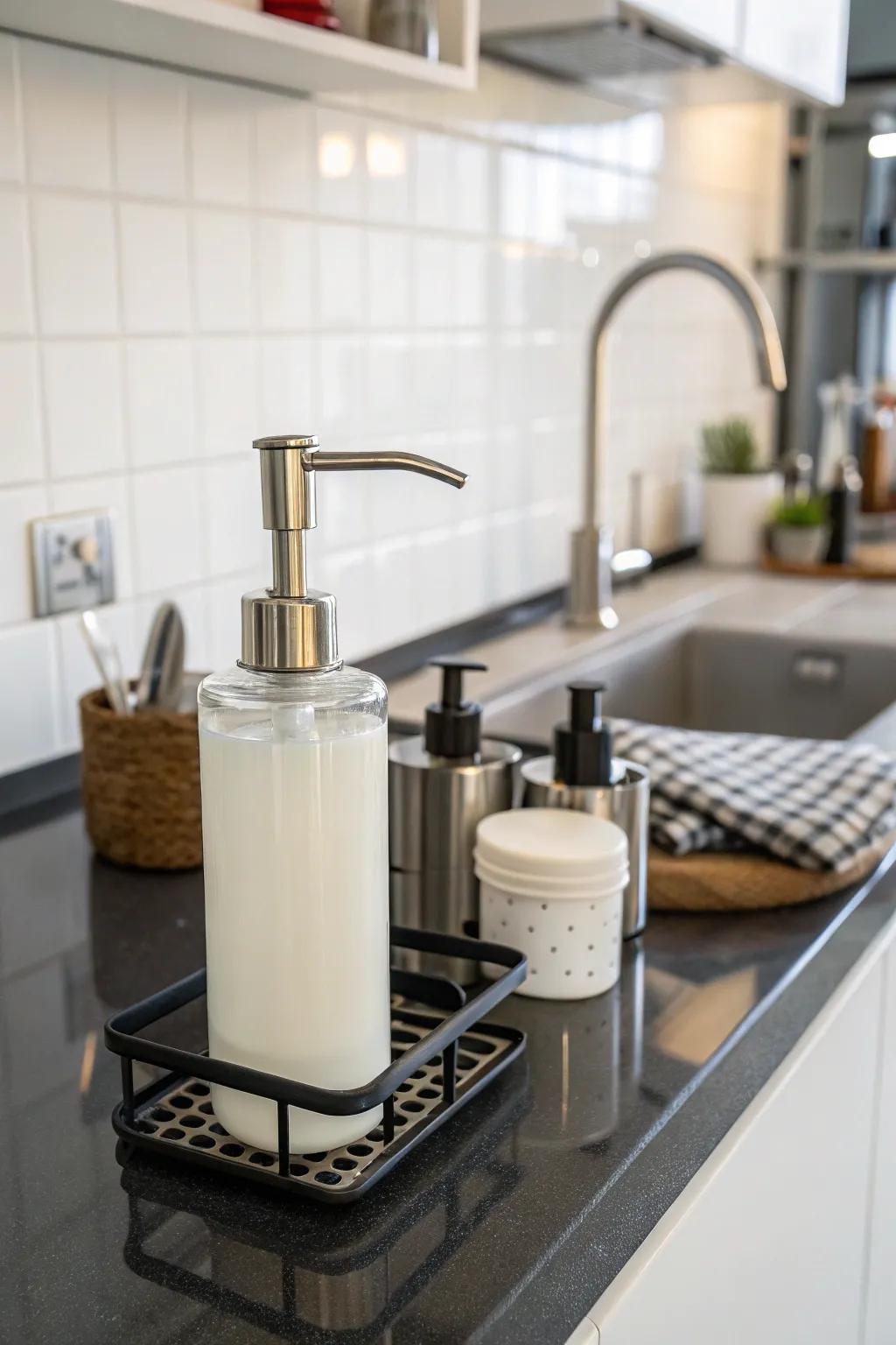 Contemporary metallic nozzles inject industrial refinement.