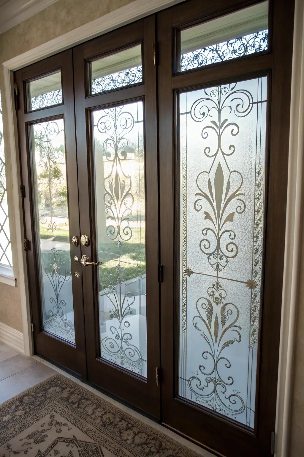 Etched glass delivers a unparalleled and artistic means to append privacy to your door windows.