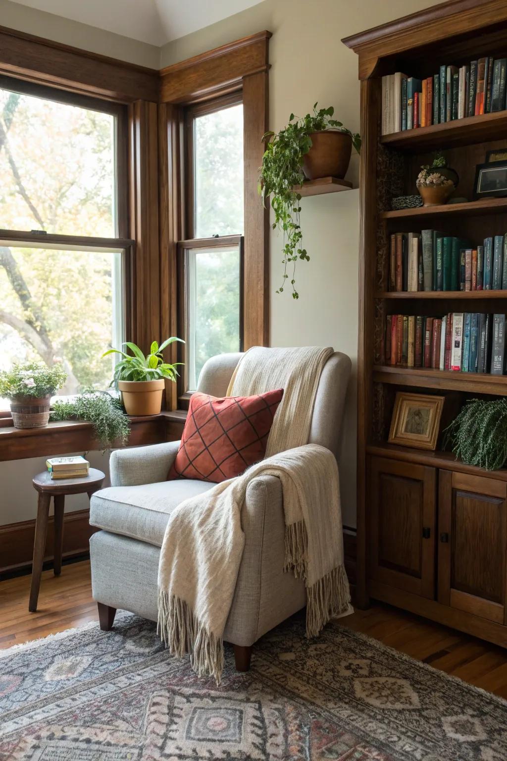A reading nook adds personal character and a sense of peace.