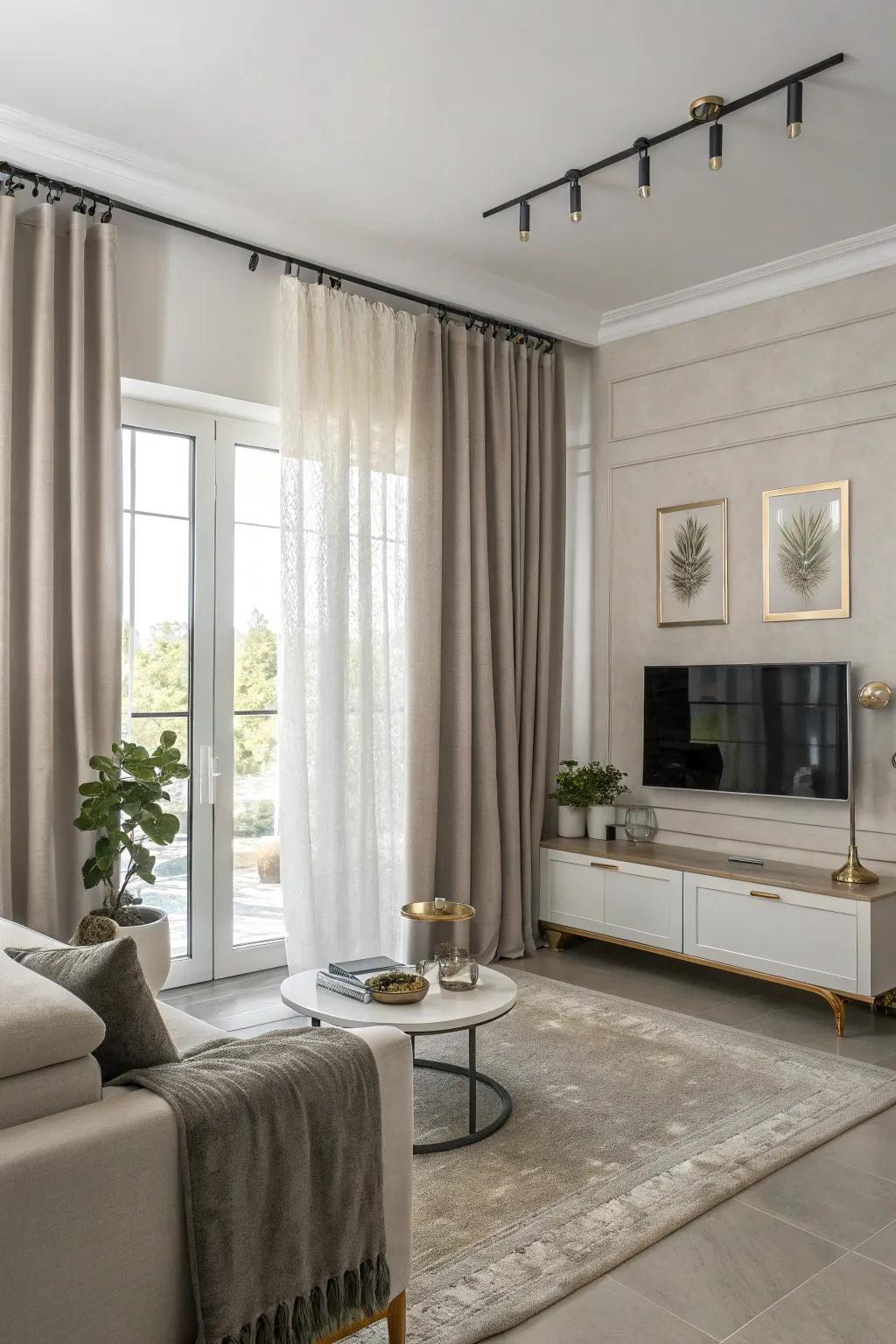 Metal rods provide a sleek modern look.