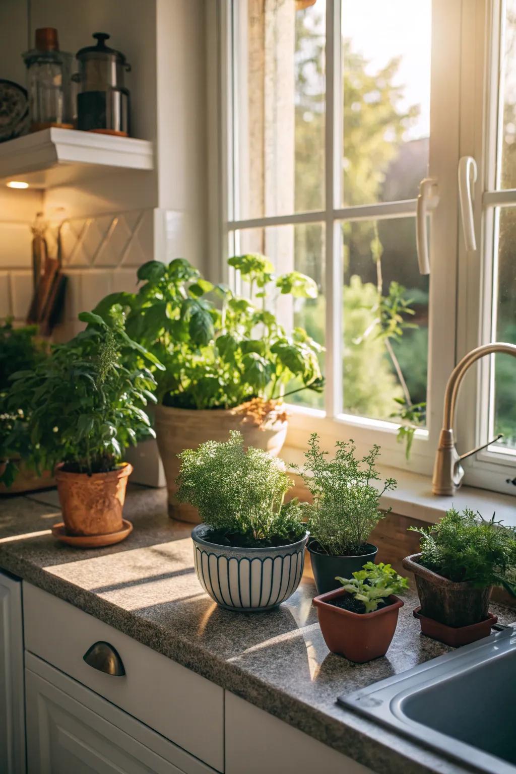 Vegetation that infuses the kitchen with natural charm.
