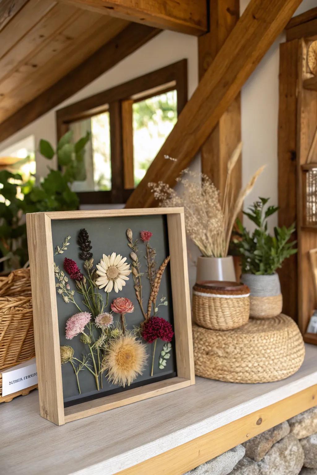 Celebrate sustainability through an earth-friendly arrangement of dried flowers.