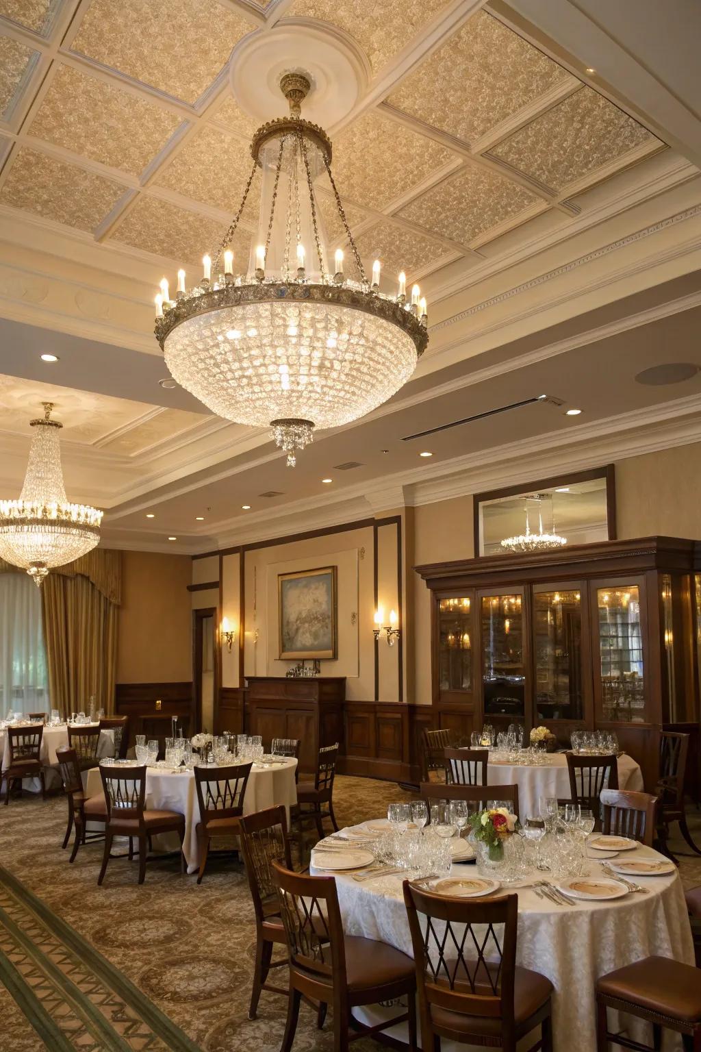 Gem components contribute luxury to this elegant dining space.