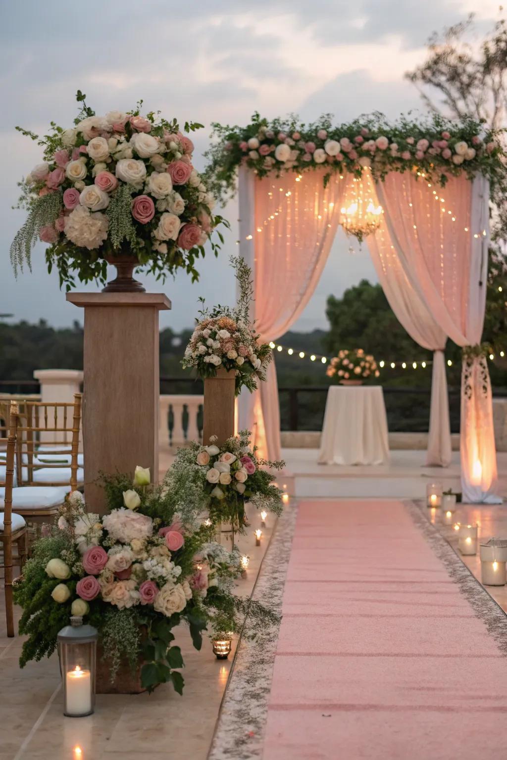 Bold pairing of soft blush and emerald.