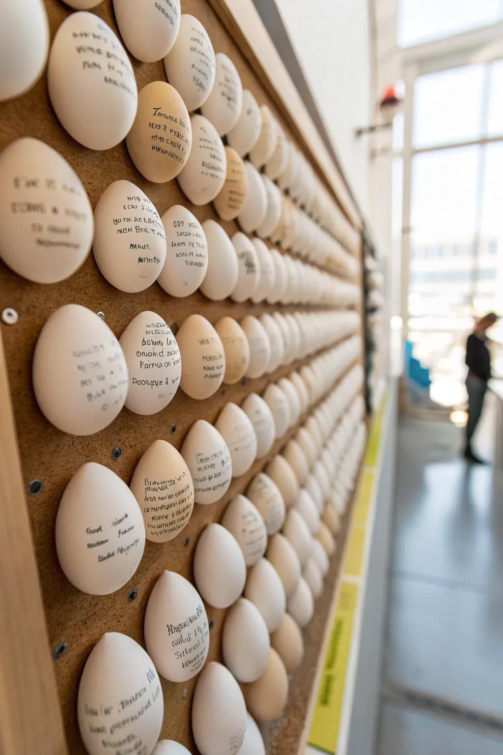 Eggs through concealed messages for delightful surprises.