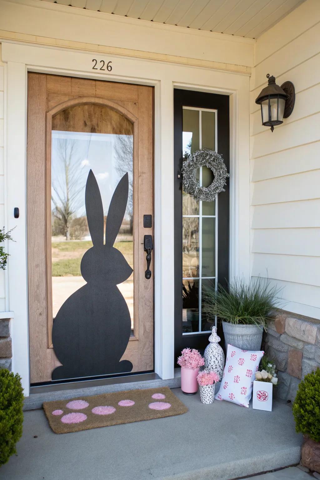 A rabbit silhouette decoration includes a classic Easter element.