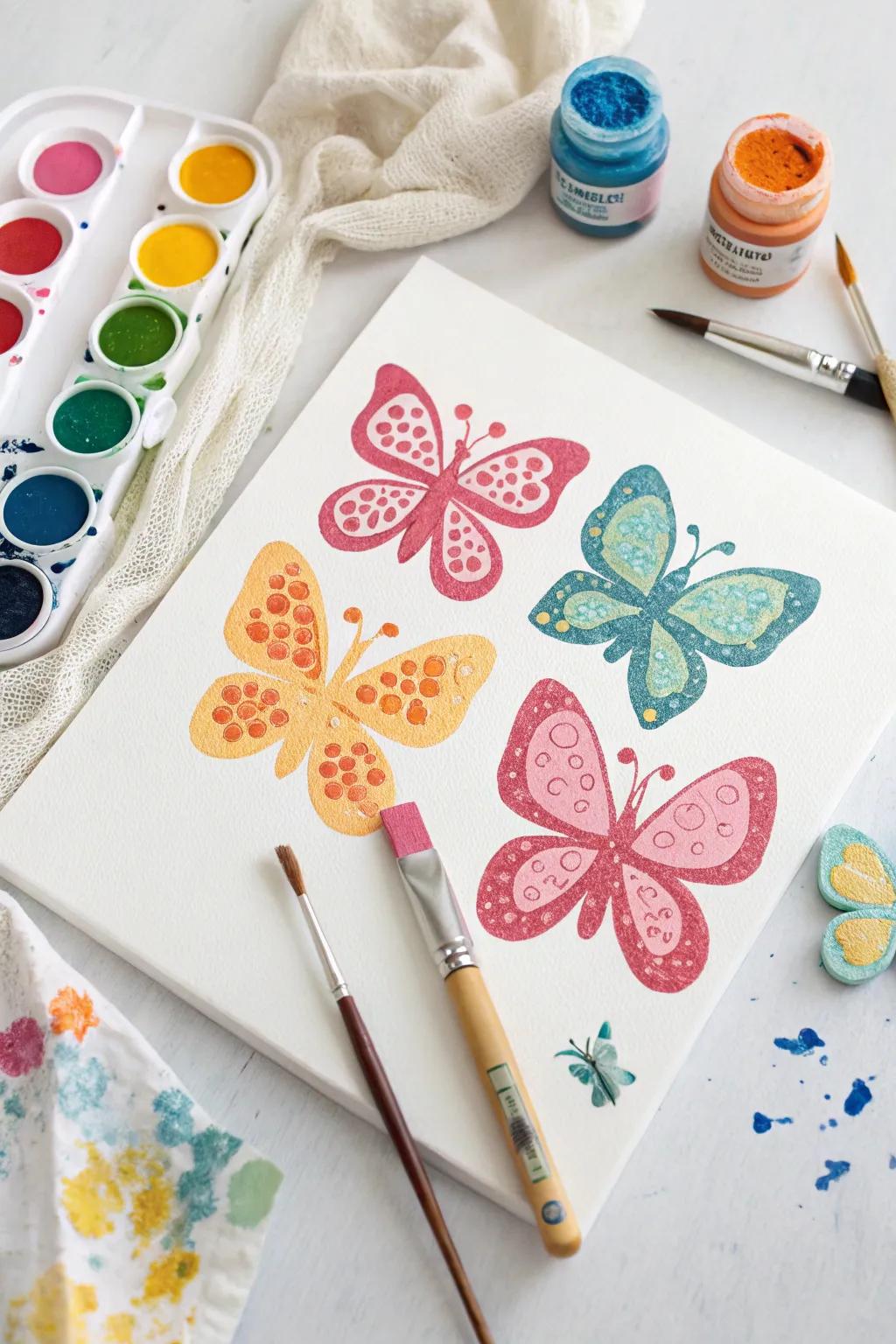 Cellulose-stamped winged insects for a textured stroke.