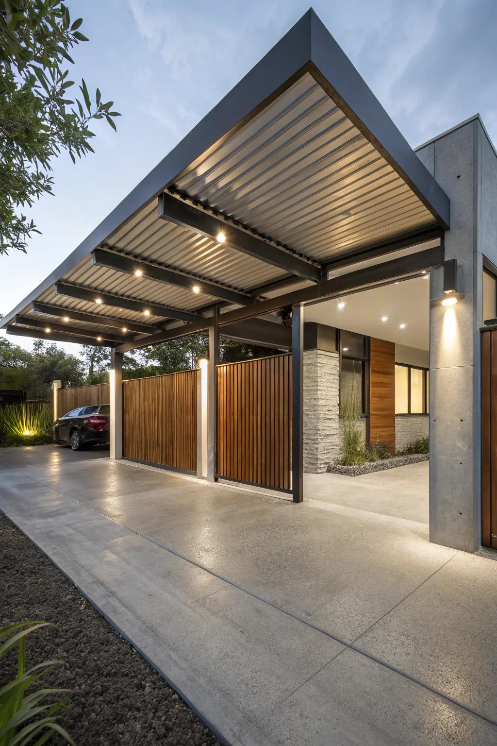 Craft visual fascination by intermixing diverse materials within your carport.