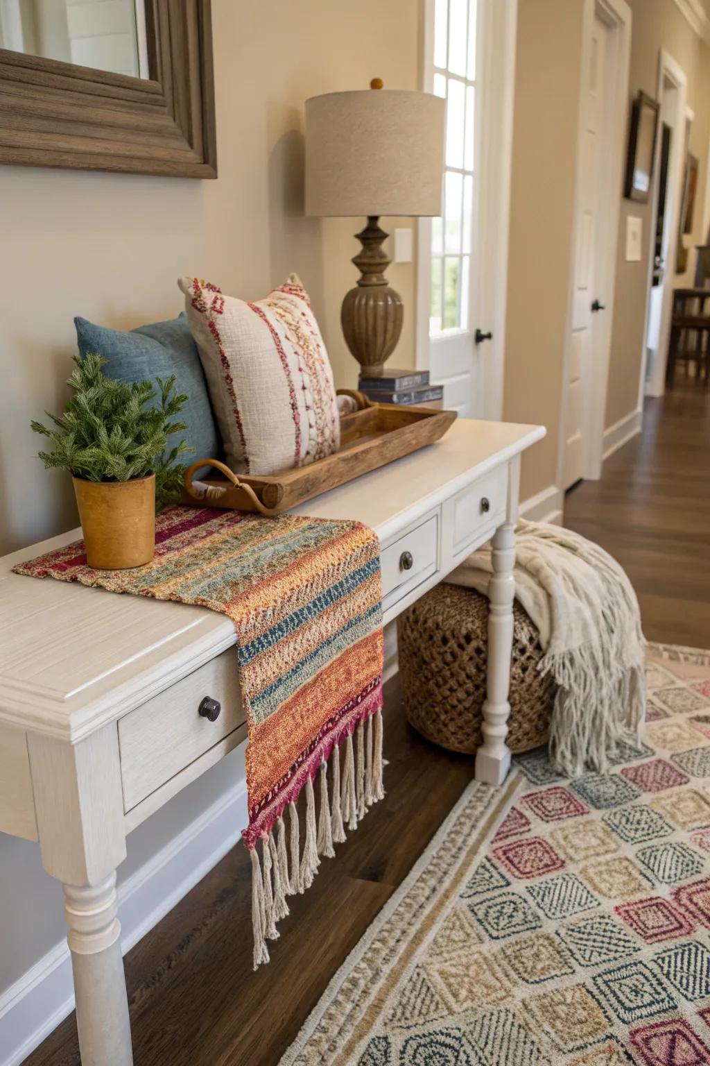 Materials add comfort and texture to your entry area.