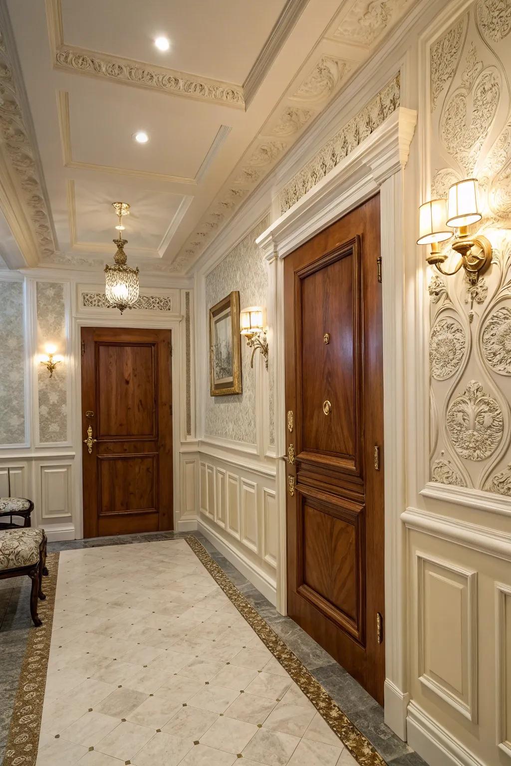 Lower wall paneling adds a timeless elegance to any entryway.