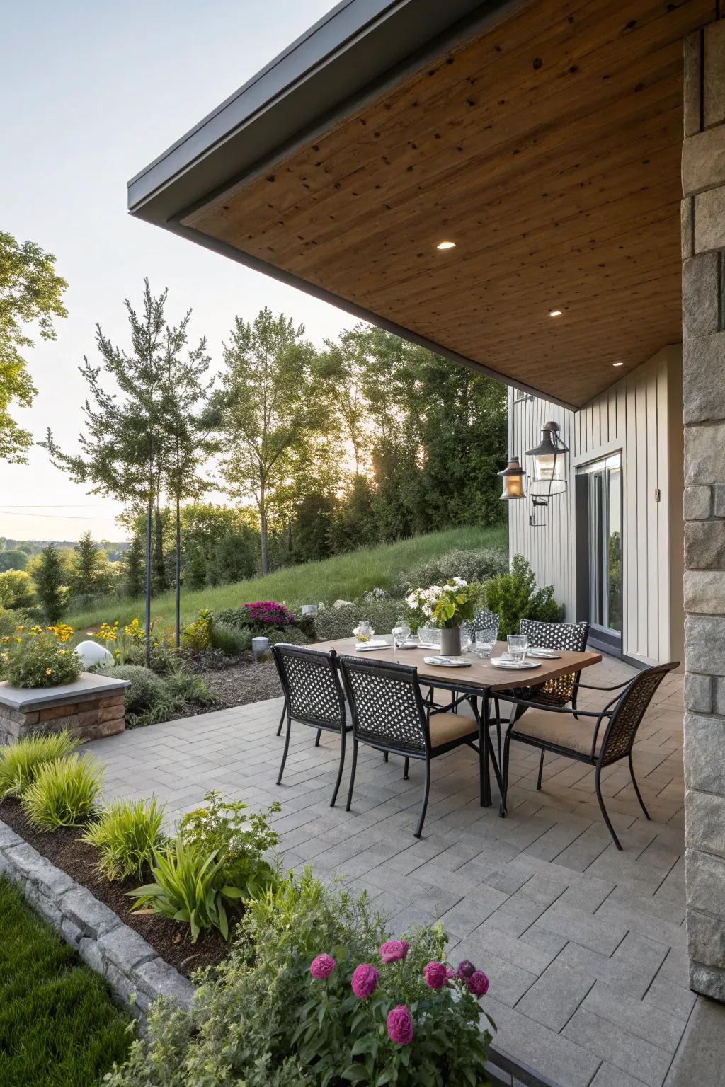An attractive outdoor dining space set for open-air meals.