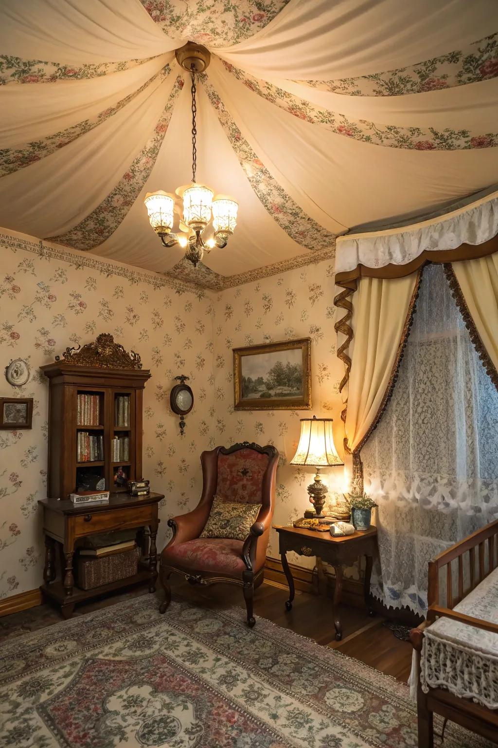 Introduce timeless allure with nostalgic fabric ceilings.