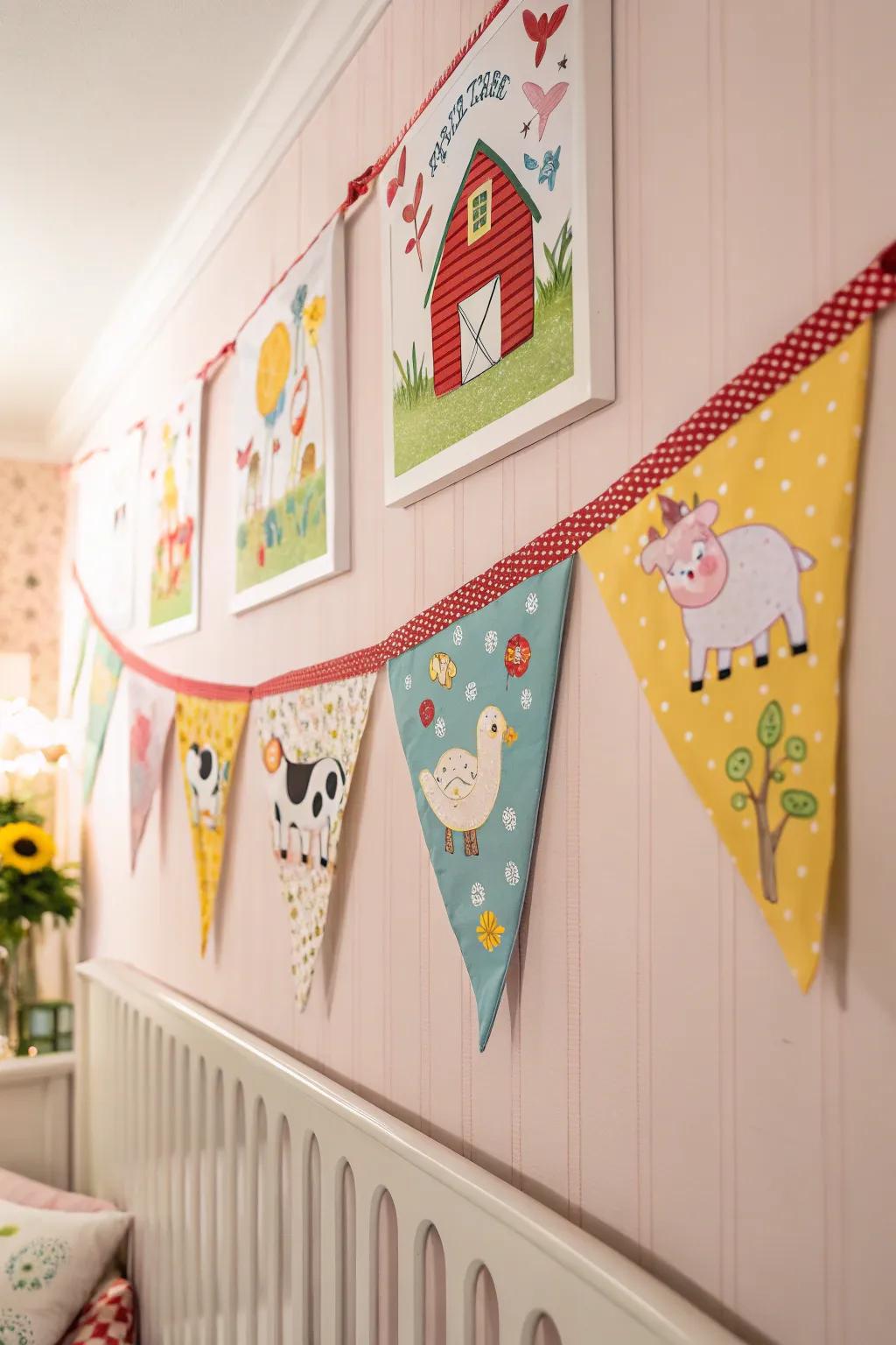 Banner adds a festive feel to your farm creature nursery.