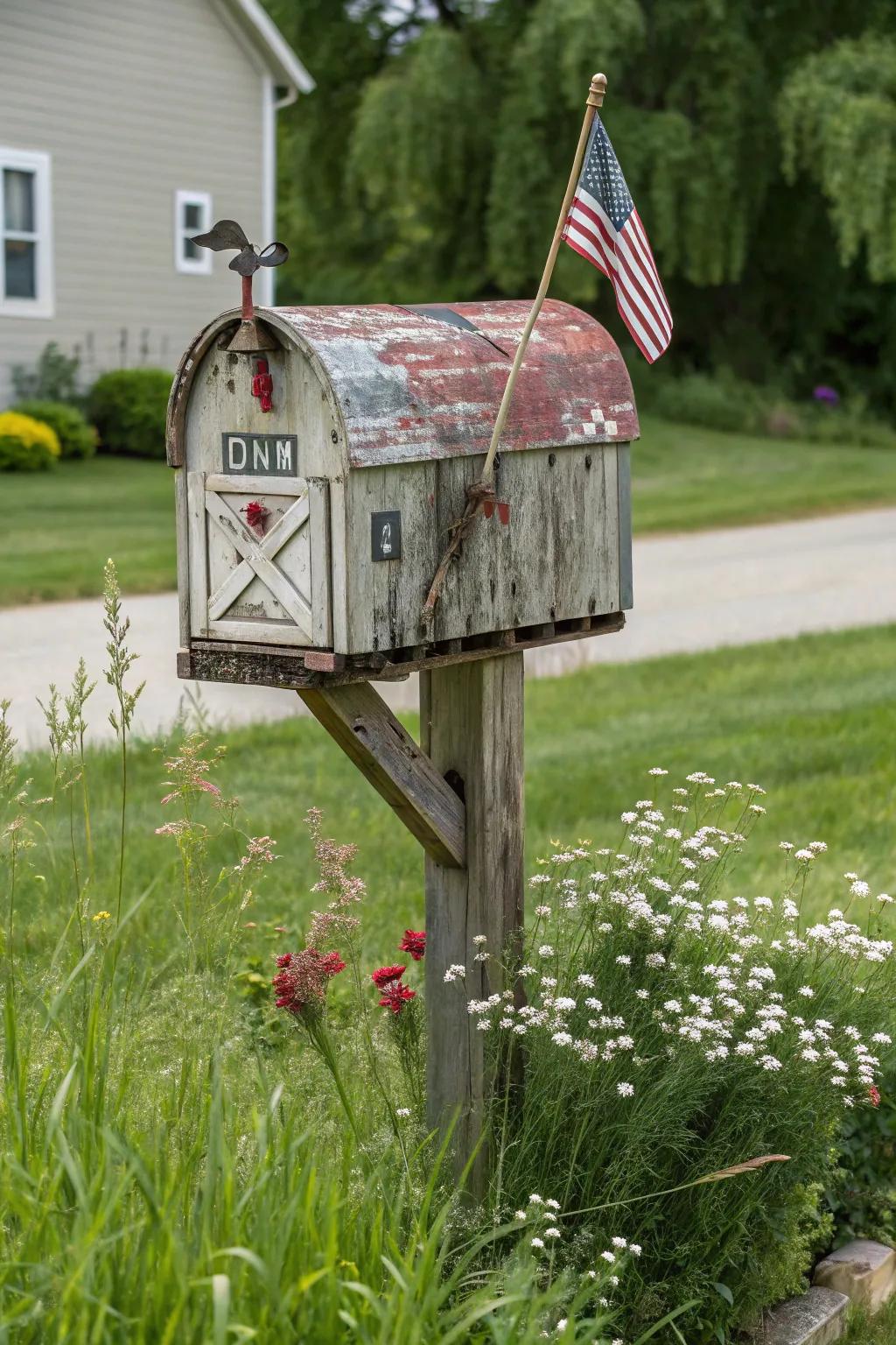 An envelope-shaped letterbox brings vintage charm to any farmhouse.