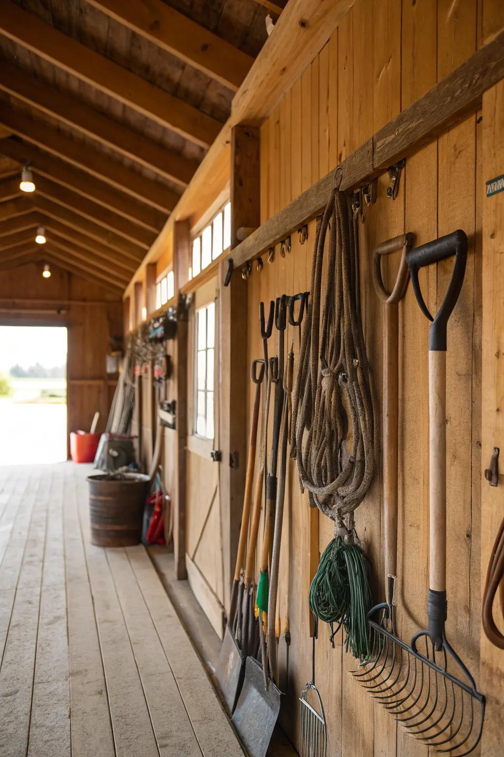 Keep tools tidy and within easy reach using simple hooks.