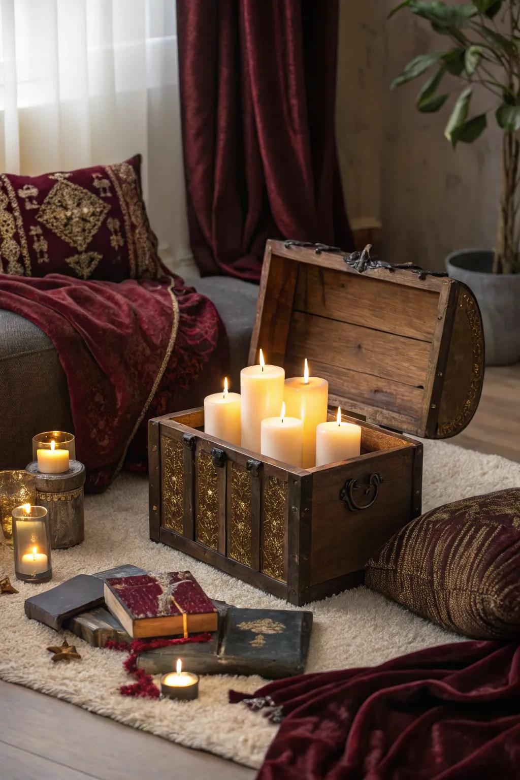 Uncover concealed gems with lights inside an ornamental chest.