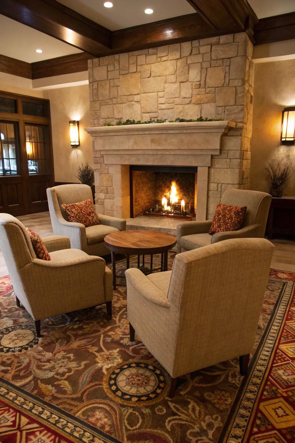 Foster warmth and conversation with a cozy seating arrangement around your fireplace.