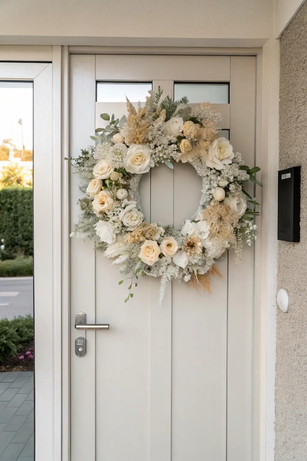 Polished sophistication exemplified through a monochromatic wreath.