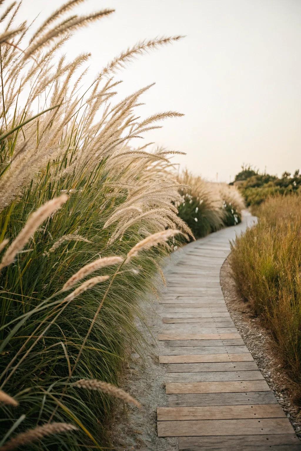 Ornamental grasses add texture and movement to your entryway.