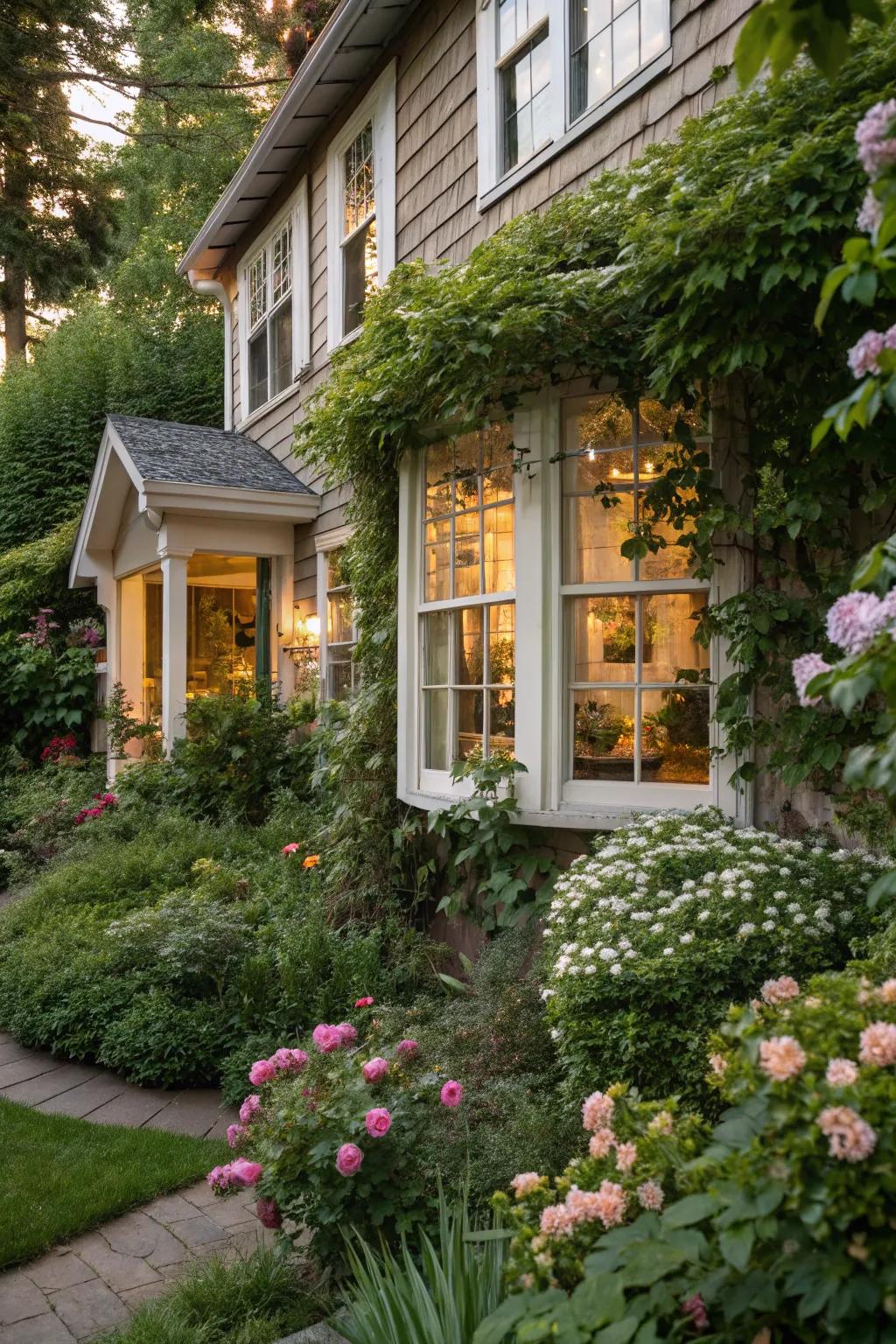 Botanicals beautifully frame windows without obstructing views