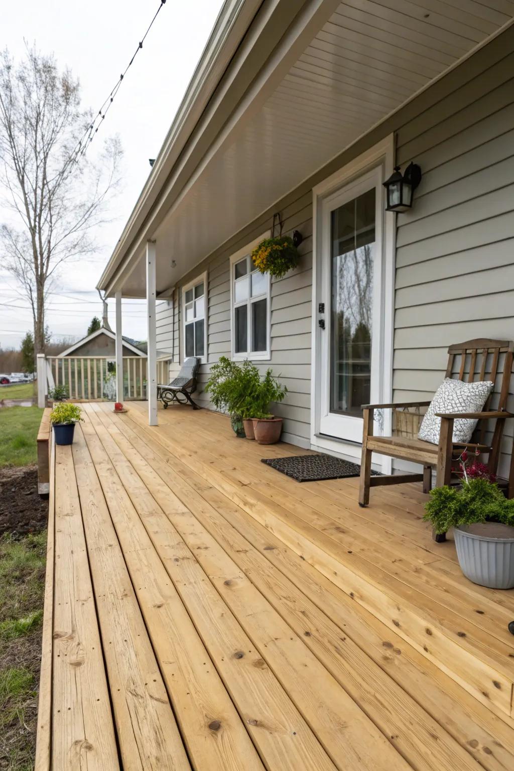 Treated pine is an affordable and tough choice when it comes to porch floors.