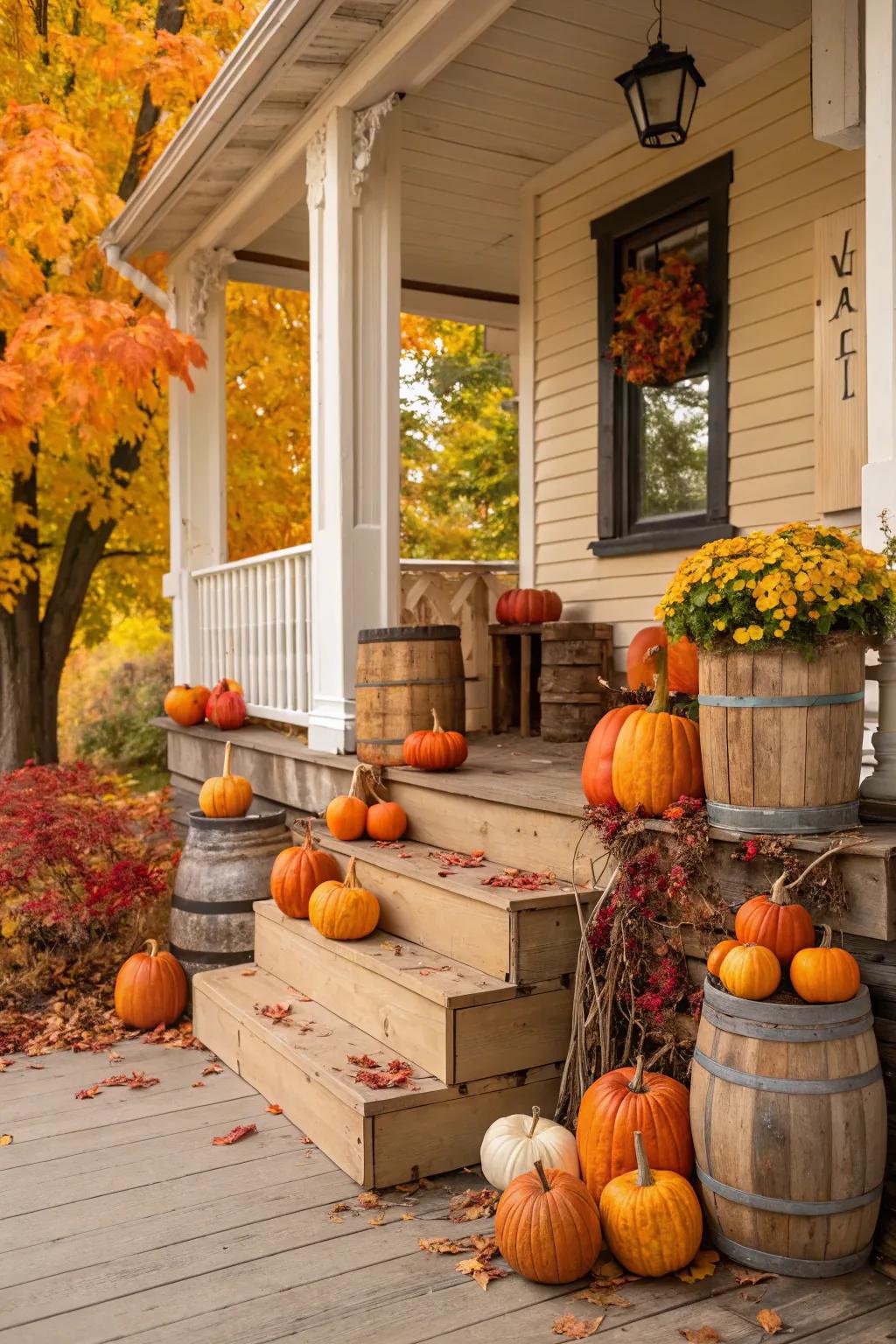 Timber accents accentuate the rustic allure of gourd décor.
