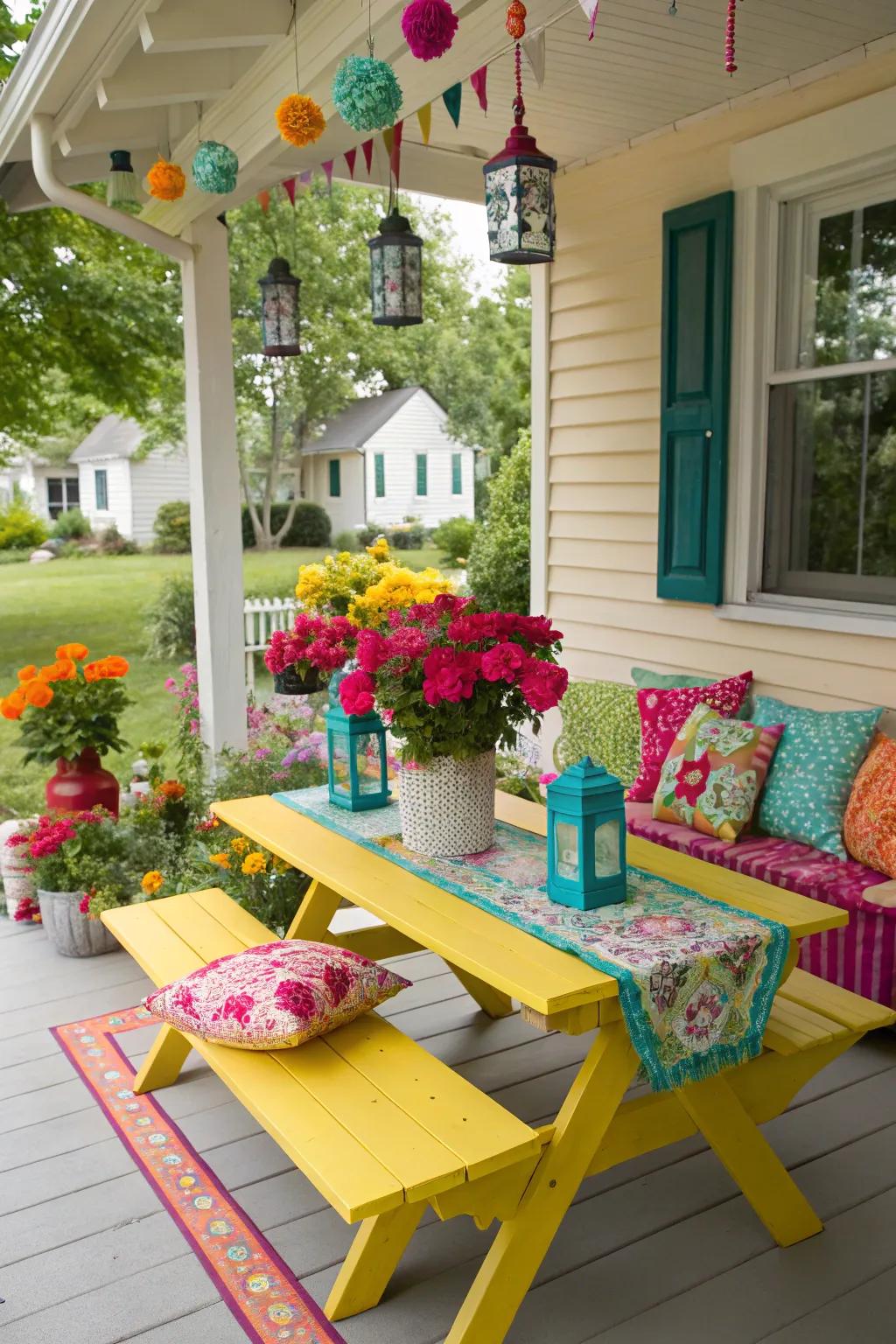 Brighten your porch with a colored picnic table.