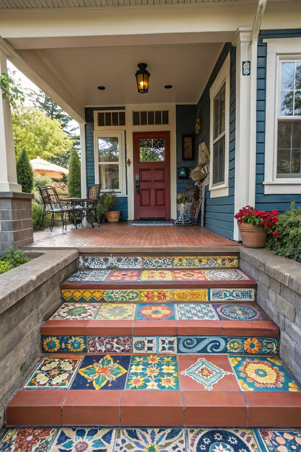 Vibrant slab designs make a striking statement on any porch.