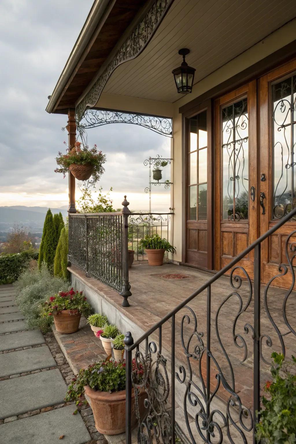 Metal railings with a distressed finish for a touch of old-world charm.